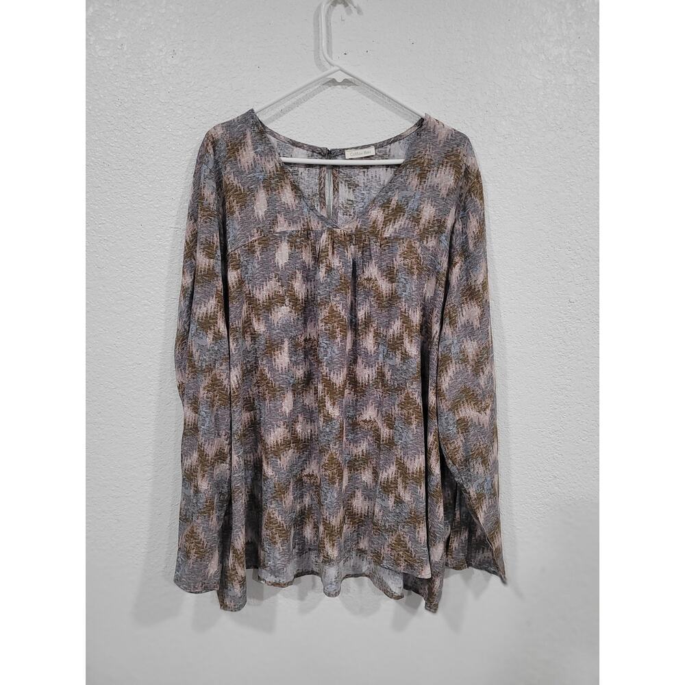 Cotton Bleu Women's Top Blouse size 2XL Long Sleeve Multi Print #15